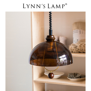 lynn's立意中古亚克力，吊灯餐厅实木可伸缩吧台岛台卧室复古灯具