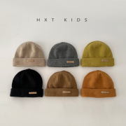 儿童毛线帽秋冬季纯色洋气小标时尚套头帽子宝宝穿搭韩版针织帽潮