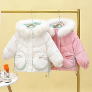 三折专区品牌撤柜冬季韩版女童加厚棉衣短款真毛领棉服