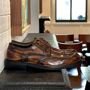 夏季英伦风复古做旧皮鞋商务正装德比鞋男士布洛克雕花皮鞋手工鞋