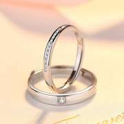 精工S925纯银饰品情侣银戒指开口可调节锆石女银戒指纯银对戒指