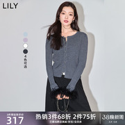 lily2024春时尚气质可拆卸鸵鸟毛通勤(毛通勤)修身针织衫打底短外套女