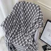 立体格子装饰沙发毯简约现代灰色针织线毯毛毯床尾毯北欧单人毯子