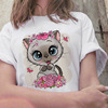 Cute owl T-shirt夏季休闲可爱卡通猫头鹰女装短袖T恤女夏季