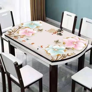 桌布防水防油印花餐桌椭圆形，不透明pvc软，玻璃水晶板免洗盖布