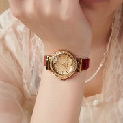 聚利时韩版时尚水钻女式腕表高档女表百搭喜庆红色气质复古手表女