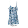 法式小众夏季吊带裙，时尚无袖露肩蓝色碎花，连衣裙小个子复古裙