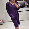 春季韩版连衣裙长袖女装长，t恤中长款百搭v领大码显瘦遮肉紫色裙子