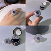 人造紫水晶戒指小众，设计感时尚，百搭气质款