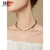 黑色水晶天然珍珠项链，女夏小众设计锁骨，链气质复古2024年颈链