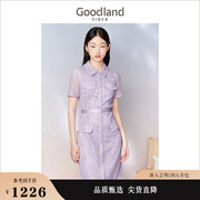 goodland美地女装2023夏季蕾丝，商务风polo领h型通勤风连衣裙