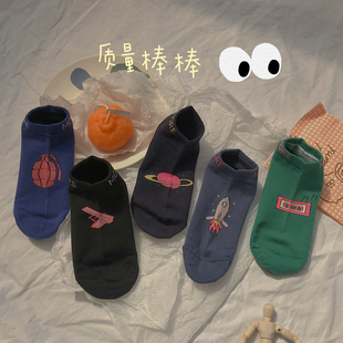 韩国INS街头嘻哈潮牌运动滑板卡通棉船袜子棉 男女情侣原宿短袜子