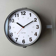 10寸简约雅致灰色双面挂钟现代时尚客厅家居钟表金属静音时钟