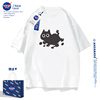 NASA联名白色黑猫短袖t恤男女款2023潮流青少年夏季学生体恤