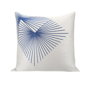 蓝梦格调样板房抱枕蓝色抽象线条图案白色艺术样板间风格方枕靠垫