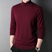 秋冬季男装中年羊毛衫t恤男高领，红保暖上衣潮40-50岁针织打底衫