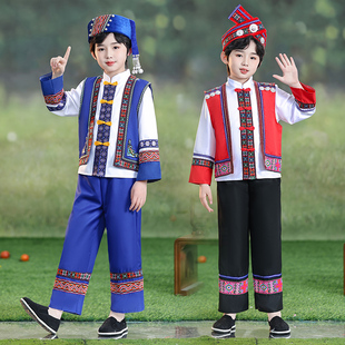 三月三壮族服装儿童，广西少数民族服饰哈尼族，瑶族演出服装苗族男童