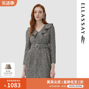 ellassay歌力思秋冬荷叶，飞边收腰显瘦连衣裙女ewe324y10000