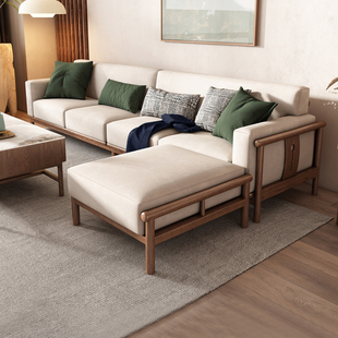 韵存新中式实木沙发组合简约小户型客厅白蜡木沙发可拆洗布艺沙发