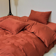 定制水洗提花套件红色喜庆结婚用床上用品欧式被套床单枕套四件套