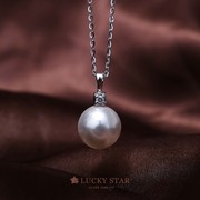 luckystar经典简约单颗珍珠，吊坠白色正圆s925纯银，镀白金项链坠子