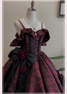 罗西娅(罗西娅)颂礼尾款，原创设计lolita花嫁婚纱，成人礼服华丽黑红七团
