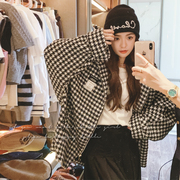 连帽千鸟格毛呢外套，女短款2023冬韩版小个子，设计感蝙蝠袖大衣