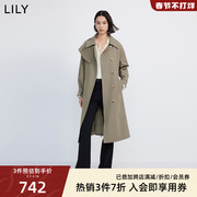 lily2024春女装复古英伦风，通勤款收腰系带，长款休闲风衣外套女