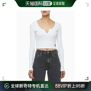 韩国直邮CalvinKleinJeans T恤 CKJ 女士 CK U领子 短身长 长袖