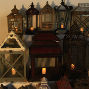 孤品大集合-美式乡村风格铁艺木质复古玻璃风灯烛台灯笼装饰摆件