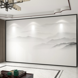 定制壁布3d现代中式山水电视，背景墙壁纸客厅装饰墙纸影视墙布壁画