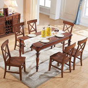 美式全实木餐桌乡村，复古餐桌椅组合小户型，客厅家用长方形饭桌家具