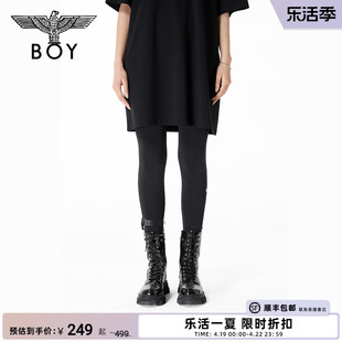 boylondon潮牌女士长裤，logo印花弹性修身显瘦黑色，打底裤w16001