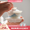 蓝印东方景德镇白瓷盖碗茶杯单个薄胎陶瓷茶碗三才盖碗茶具套装