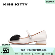 kisskitty2024年蝴蝶结芭蕾鞋平底玛丽珍鞋真皮，法式低跟单鞋