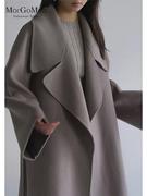 100纯羊毛灰紫色双面羊绒大衣女短款修身中长款2023年高端