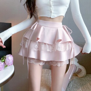 蕾丝蓬蓬半身裙女夏季高腰，显瘦粉色蛋糕裙，a字短裙子芭蕾风百褶裙