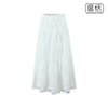 法式复古白色高腰松紧蕾丝拼接设计感度假半身裙A字长裙