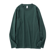 小白家墨绿深绿色250g重磅纯色纯棉圆领长袖T恤男女全棉体恤