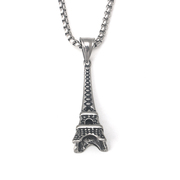不锈钢铸造复古巴黎埃菲尔铁塔吊坠钛钢男女街头时尚长款项链