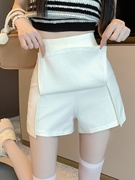 白色西装短裙女小个子夏季高腰显瘦设计感防走光开叉，a字半身裙裤