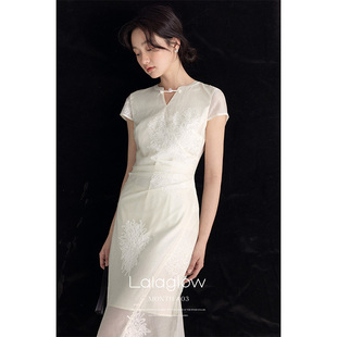 美丽的皇帝新中式仙气白色，刺绣连衣裙女夏季优雅气质a字长裙