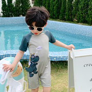儿童连体短袖泳衣2023男童男宝宝温泉海边度假中小童速干泳装