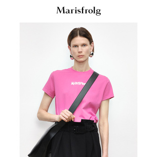 新能量(新能量)色彩，玛丝菲尔秋季玫粉色圆领，字母印花纯棉t恤