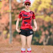 健身服女子迷彩短裤套装跑步跳操运动透气弹力网红速干衣