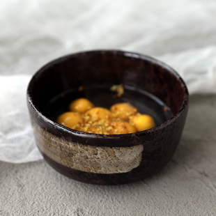 创意日式和风黑色喷墨陶瓷小碗 复古粗陶甜品碗家用汤碗米饭碗