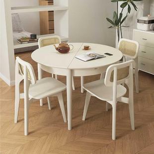 hpc可伸缩圆桌变椭圆，复古奶油风，折叠餐桌椅实木功能圆桌家用