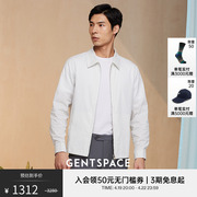 GENTSPACE春夏男士本白色拉链翻领棉涤条纹泡泡纱衬衫茄克