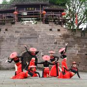 女子群舞山灵舞蹈裙傣族舞蹈，演出服装中国风，民族服饰鱼尾裙大摆裙