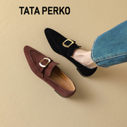 tataperko联名女鞋英伦风小皮鞋，女法式尖头，乐福鞋平底单鞋女真皮